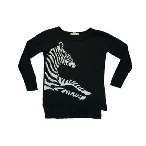 Love by Design Women's Sweater Black Zebra‎ Print Size Medium